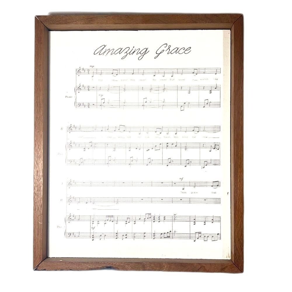 Amazing Grace picture of music in a wooden frame 9x11